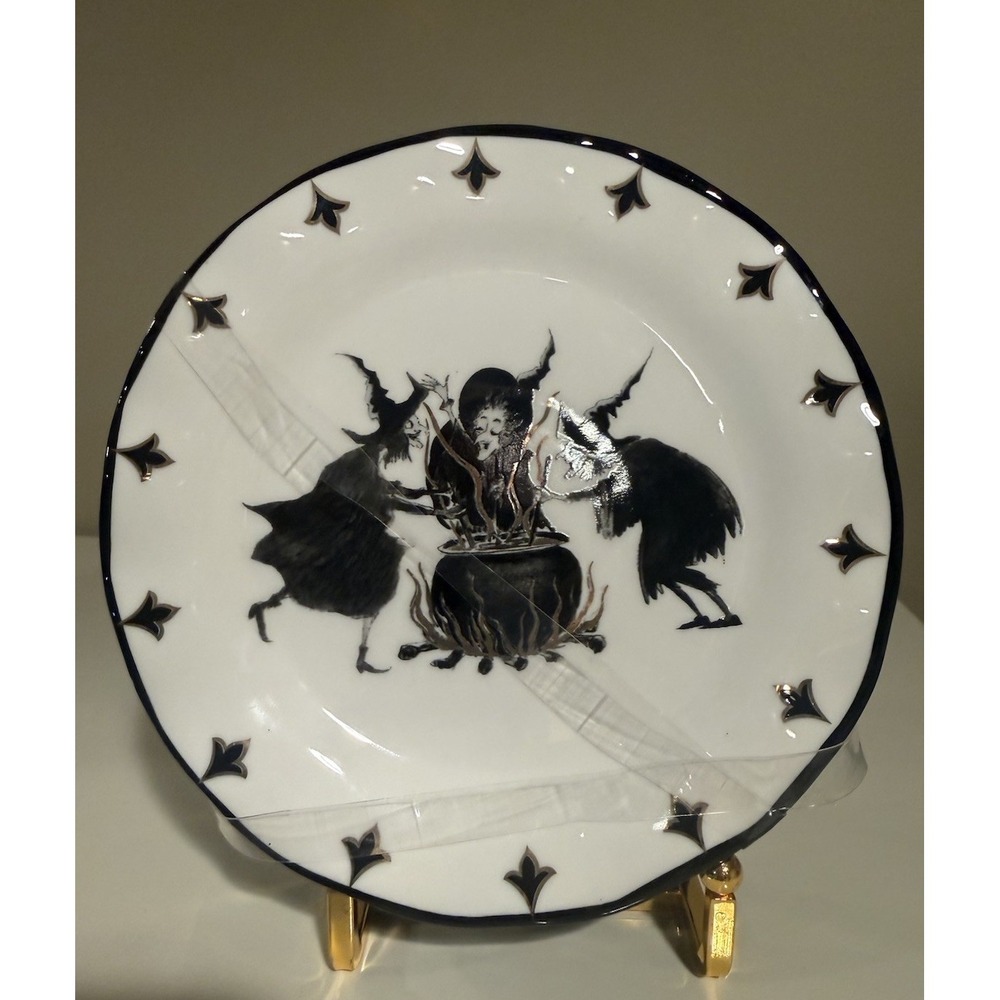 Set of 4 Potters Studio 3 Witches Cauldron Coven Halloween Appetizer Plates